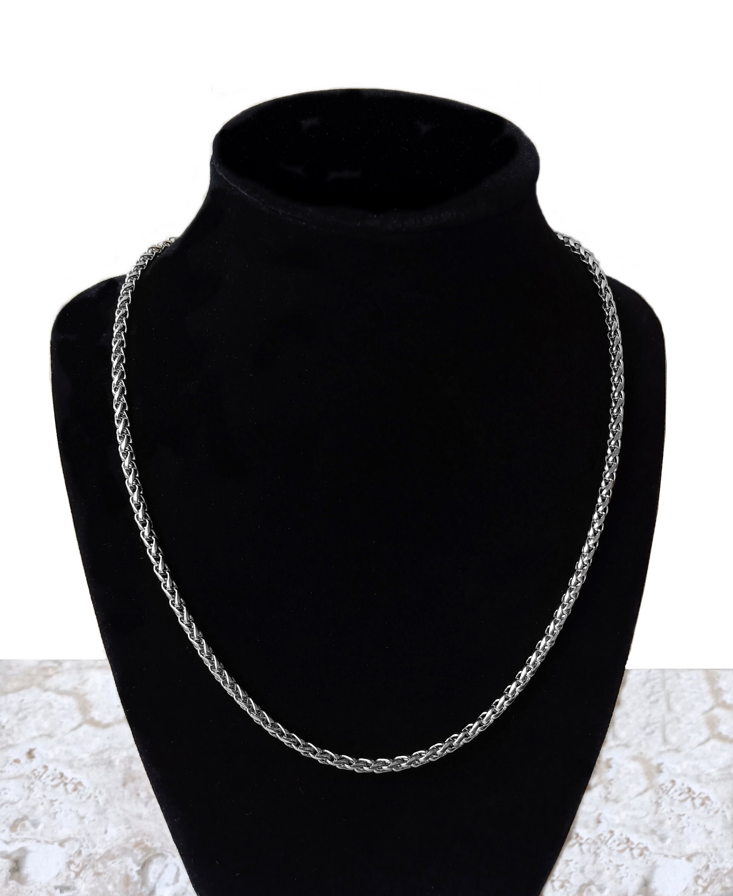 4mm Wheat Silver Shiny Color Stainless Steel Necklace Bracelet Chain Unisex Customisable Size Unique Jewelry Tarnish Resistant Strong